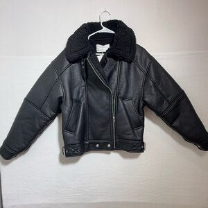 Oak + Fort Sherpa Lined Leather Jacket